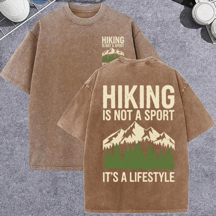 Unisex Vintage Washed T-Shirt – Hiking Mountain Graphic Cotton Loose Fit Tee unisex-tshirt AllTrendMart Brown XS