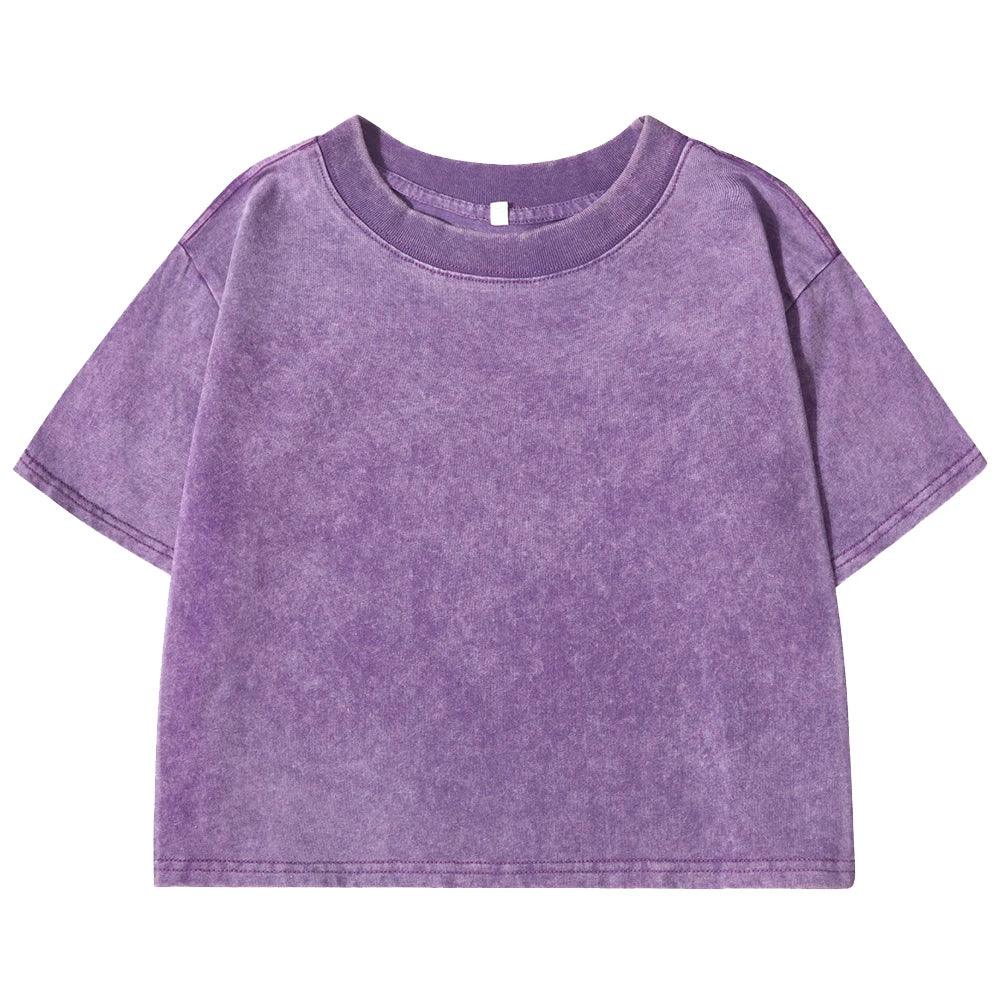 Women’s Washed Crop T-Shirt – Vintage Cotton Streetwear Slim Fit Tee women-tshirt AllTrendMart Purple S