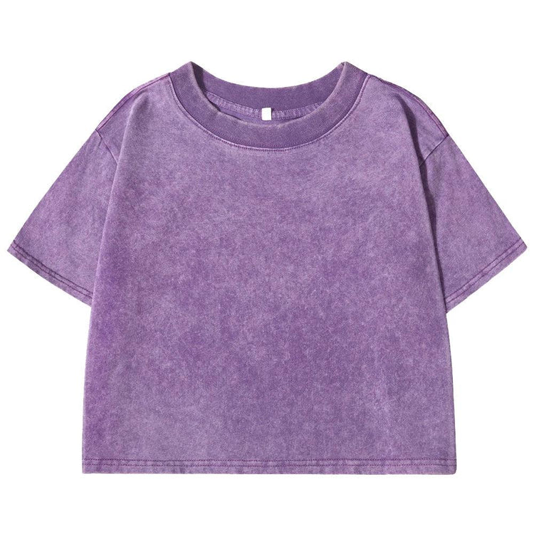 Women’s Washed Crop T-Shirt – Vintage Cotton Streetwear Slim Fit Tee women-tshirt AllTrendMart Purple S