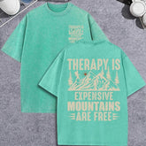 Unisex Vintage Washed T-Shirt – Mountain Graphic “Therapy Is Expensive” Cotton Tee unisex-tshirt AllTrendMart Green XS