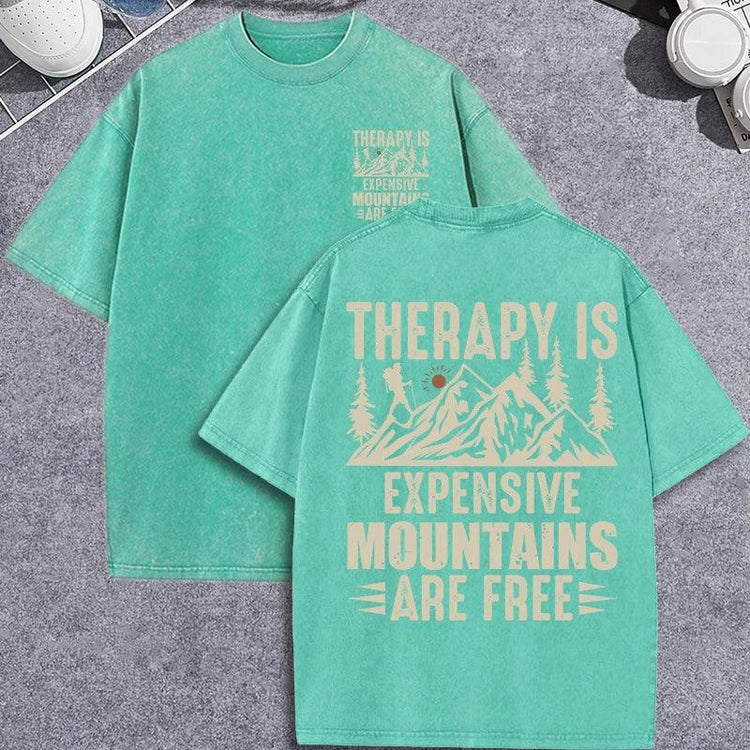 Unisex Vintage Washed T-Shirt – Mountain Graphic “Therapy Is Expensive” Cotton Tee unisex-tshirt AllTrendMart Green XS