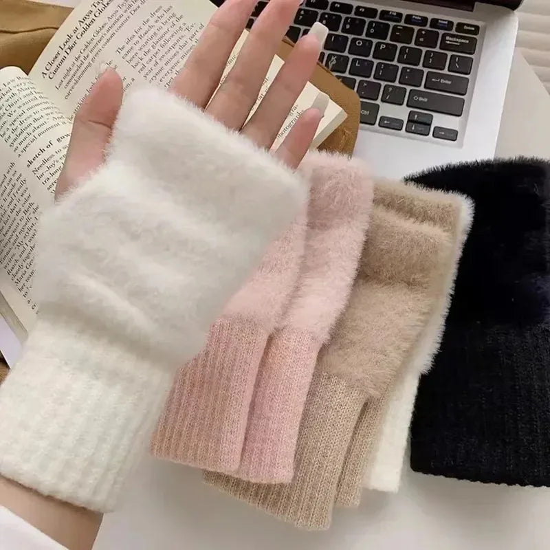 Women Fingerless Knit Gloves – Soft Warm Winter Gloves