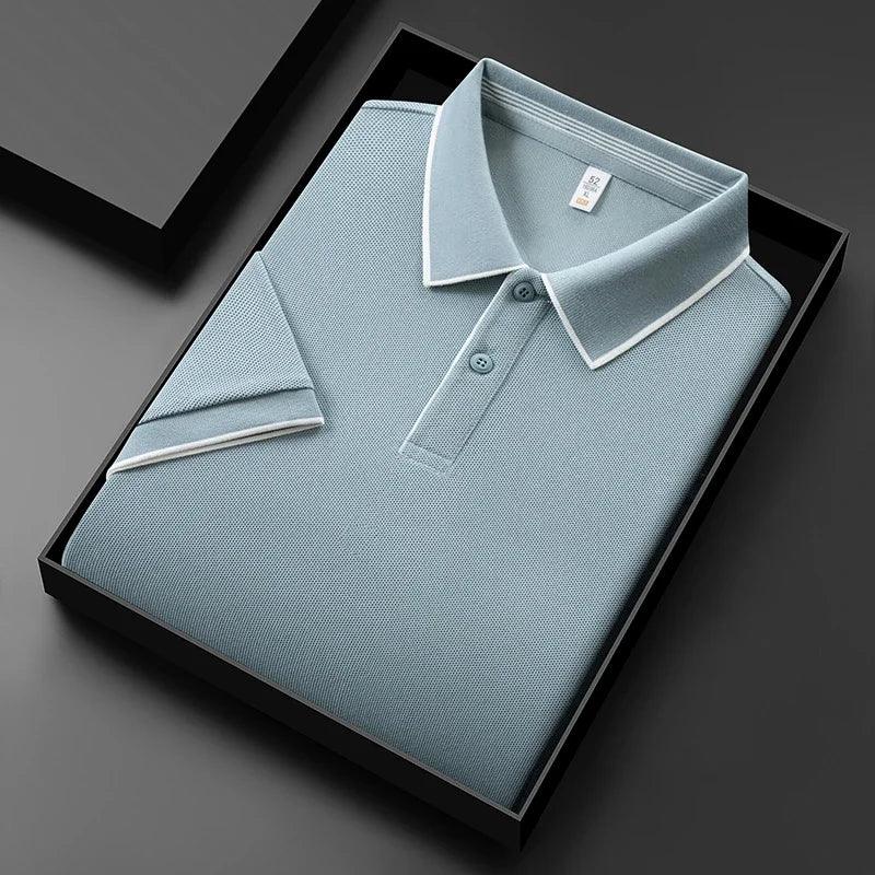 Men’s Business Casual Polo T-Shirt – Short Sleeve Solid Color Top men-tshirt AllTrendMart Light Blue M