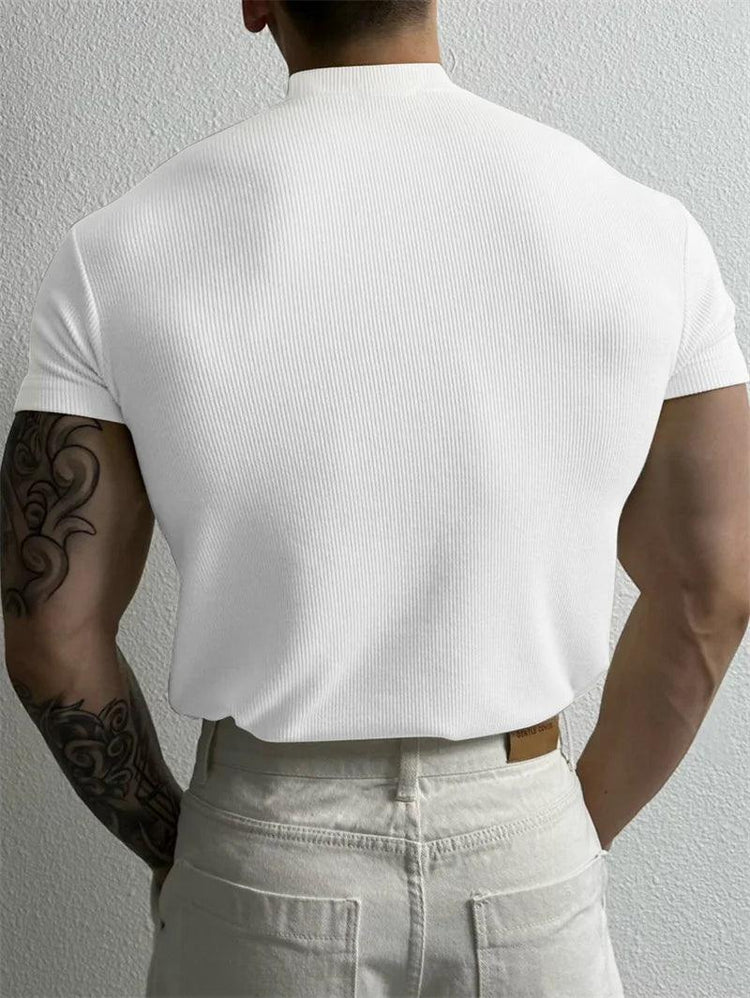Men’s Striped Short Sleeve T-Shirt – High Collar Casual Fitness Top men-tshirt AllTrendMart