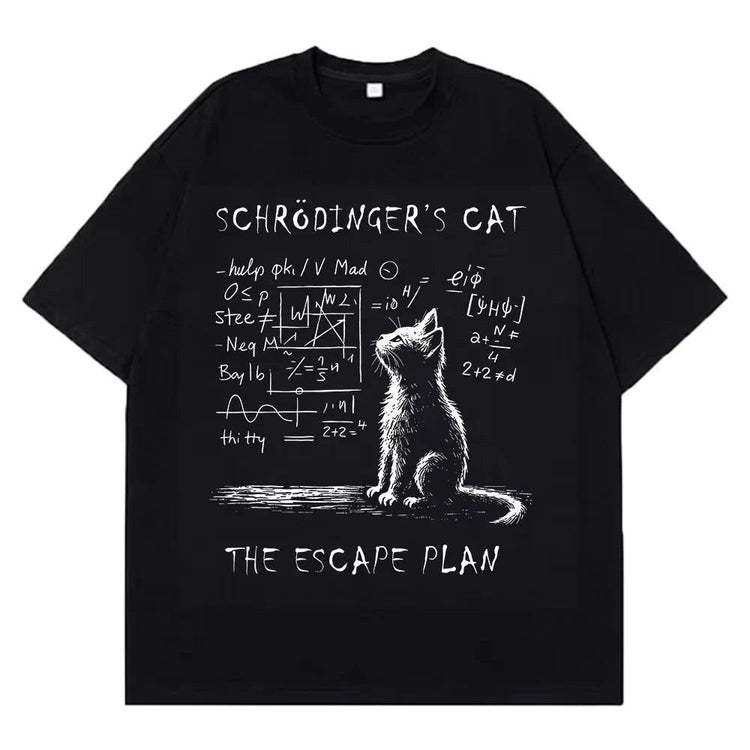 Schrödinger Cat Graphic T-Shirt – Physics Cotton Streetwear Tee unisex-tshirt AllTrendMart Black S