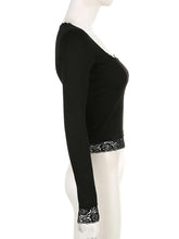 Women’s Y2K Lace Trim Long Sleeve T-Shirt – Slim Fit Vintage Crop Top women-tshirt AllTrendMart