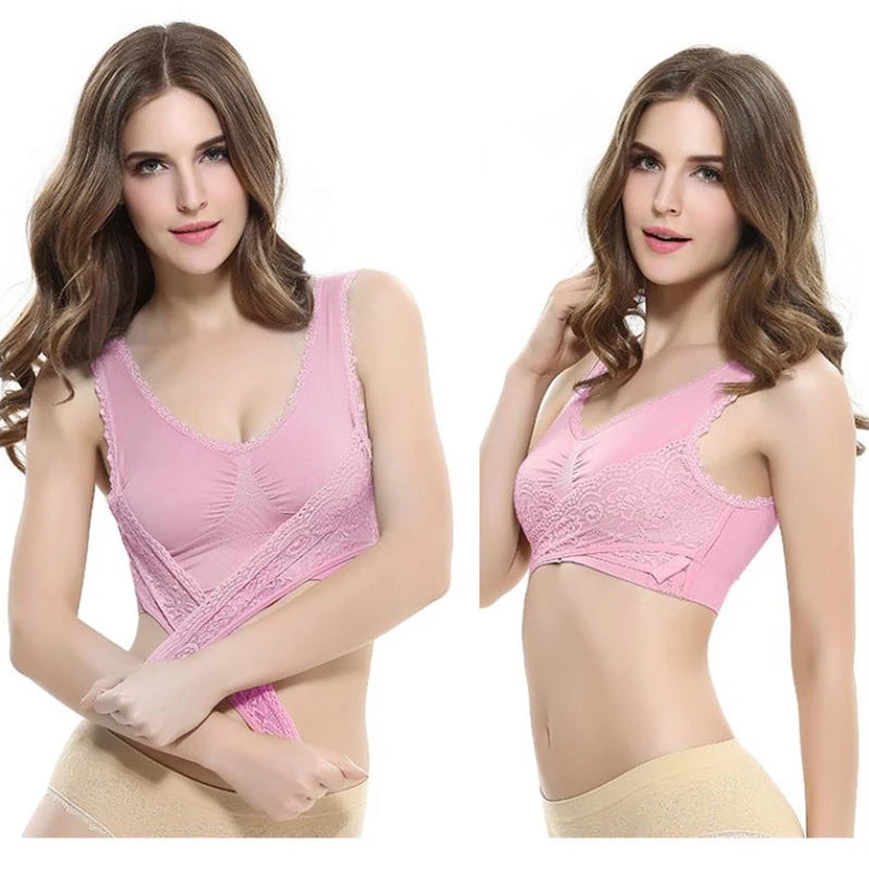 Front Cross Side Buckle Lace Side Non-Wire Sports Fitness Bra