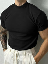 Men’s Striped Short Sleeve T-Shirt – High Collar Casual Fitness Top men-tshirt AllTrendMart Black S