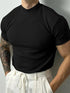 Men’s Striped Short Sleeve T-Shirt – High Collar Casual Fitness Top men-tshirt AllTrendMart Black S
