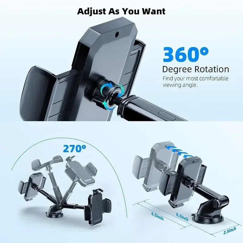 360° Rotatable Car Phone Holder with Suction & Vent Mount