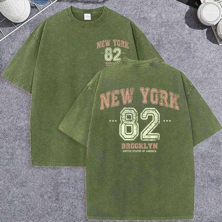 Unisex Vintage Washed T-Shirt – New York 82 Graphic Cotton Loose Fit Tee unisex-tshirt AllTrendMart Dark Green XS