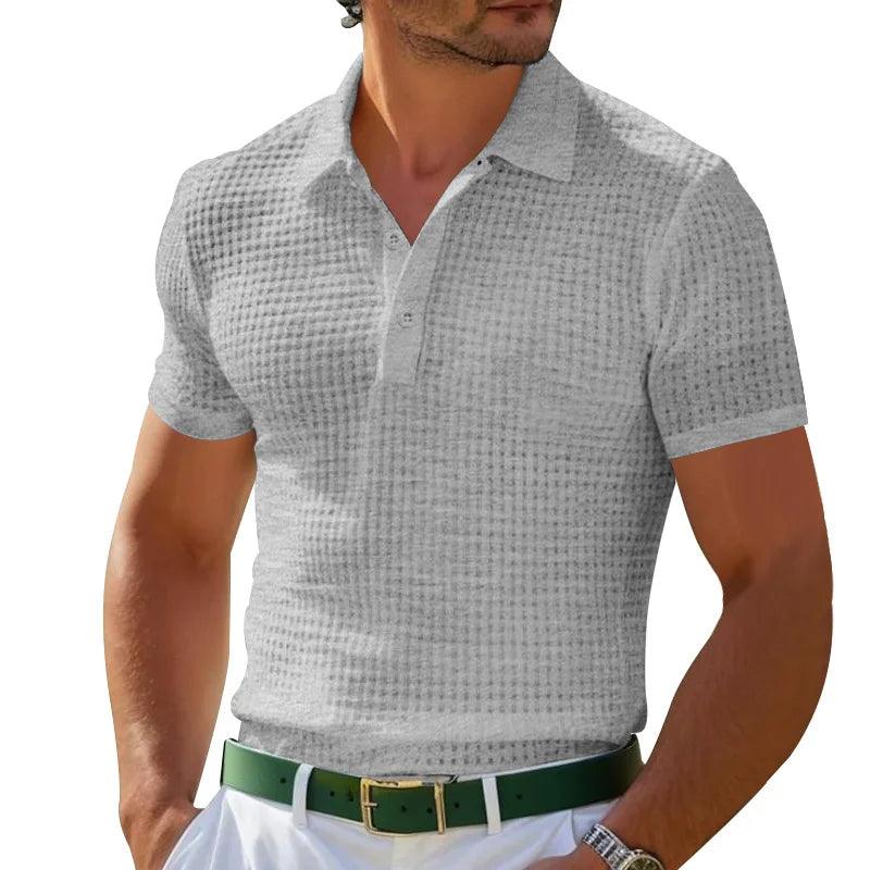 Men’s Waffle Knit Polo Shirt – Slim Fit Short Sleeve Casual Summer Top men-tshirt AllTrendMart Gray S
