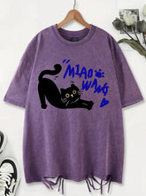 Unisex Vintage Washed T-Shirt – Black Cat Graphic Cotton Loose Fit Tee unisex-tshirt AllTrendMart Purple XS