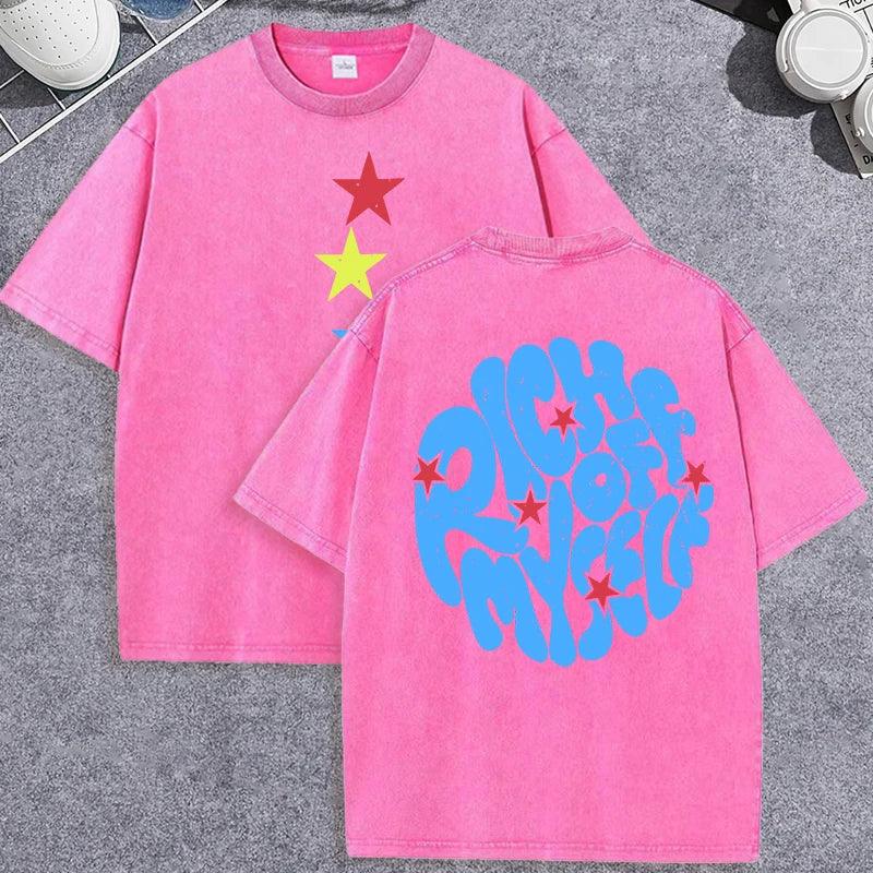 Unisex Vintage Washed T-Shirt – “Rich Off Myself” Graphic Cotton Loose Fit Tee unisex-tshirt AllTrendMart Rose Red XS