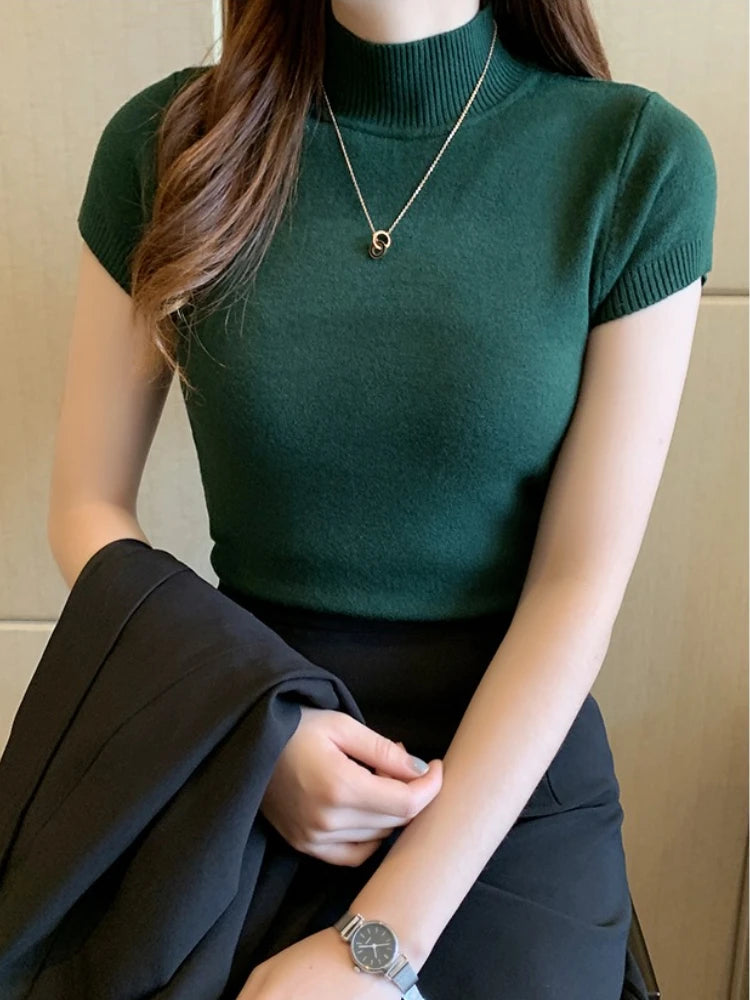 Women Half-High Neck T-Shirt – Elegant Casual Top