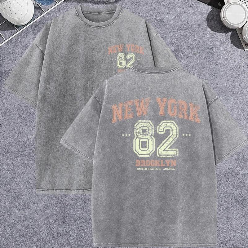 Unisex Vintage Washed T-Shirt – New York 82 Graphic Cotton Loose Fit Tee unisex-tshirt AllTrendMart Gray XS