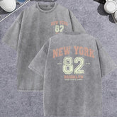 Unisex Vintage Washed T-Shirt – New York 82 Graphic Cotton Loose Fit Tee unisex-tshirt AllTrendMart Gray XS