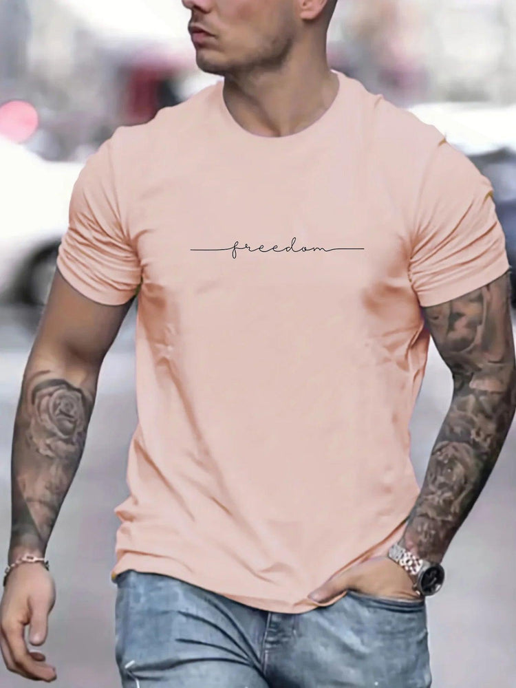 Men’s Graphic Cotton T-Shirt – Slim Fit Casual Short Sleeve Tee men-tshirt AllTrendMart Light Pink XS