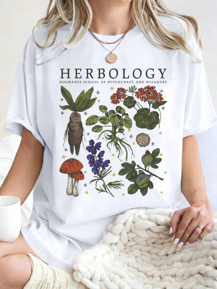 Women’s Herbology Graphic Cotton T-Shirt – Vintage Botanical Casual Tee women-tshirt AllTrendMart