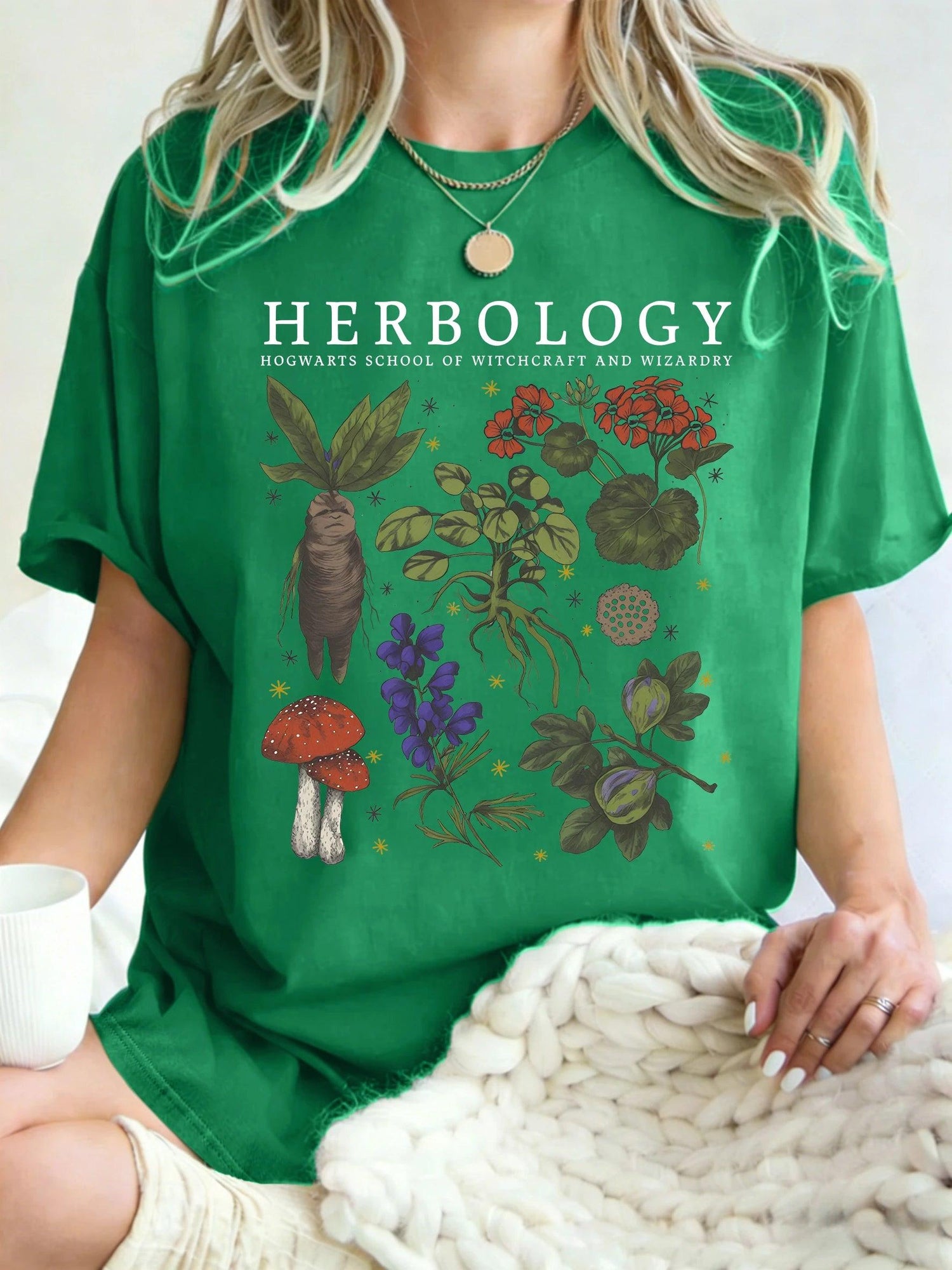Women’s Herbology Graphic Cotton T-Shirt – Vintage Botanical Casual Tee women-tshirt AllTrendMart Green S