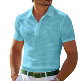 Men’s Waffle Knit Polo Shirt – Slim Fit Short Sleeve Casual Summer Top men-tshirt AllTrendMart Sky Blue S