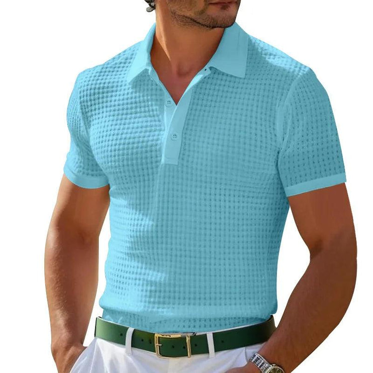 Men’s Waffle Knit Polo Shirt – Slim Fit Short Sleeve Casual Summer Top men-tshirt AllTrendMart Sky Blue S