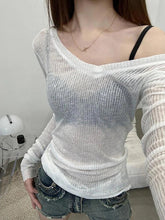 Women’s Sheer Long Sleeve T-Shirt – Slim Fit Lightweight Y2K Top women-tshirt AllTrendMart White S