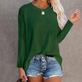Women’s Cotton Long Sleeve T-Shirt – Casual Loose Fit Basic Tee women-tshirt AllTrendMart Dark Green S