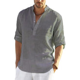 Men’s Cotton Linen T-Shirt – Casual Loose Long Sleeve Stand Collar Top men-tshirt AllTrendMart Gray US S 50-60 KG