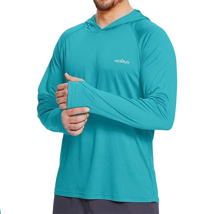 Men’s UPF50+ Sun Protection Hoodie T-Shirt – Quick Dry Long Sleeve Performance Top men-tshirt AllTrendMart Lake Blue S