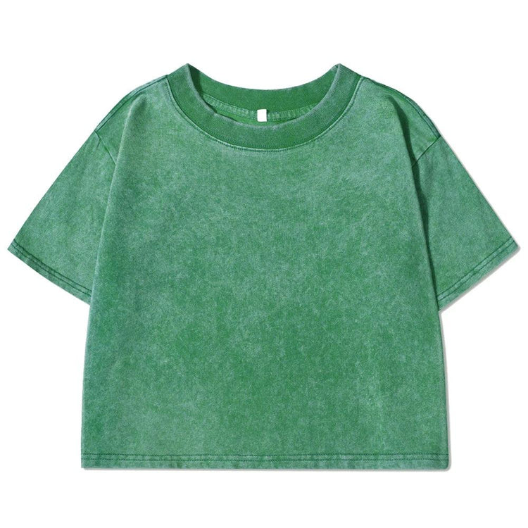 Women’s Washed Crop T-Shirt – Vintage Cotton Streetwear Slim Fit Tee women-tshirt AllTrendMart Green S