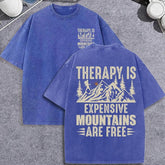 Unisex Vintage Washed T-Shirt – Mountain Graphic “Therapy Is Expensive” Cotton Tee unisex-tshirt AllTrendMart Blue XS