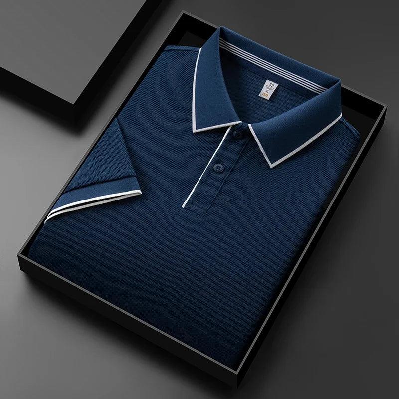 Men’s Business Casual Polo T-Shirt – Short Sleeve Solid Color Top men-tshirt AllTrendMart Navy Blue M