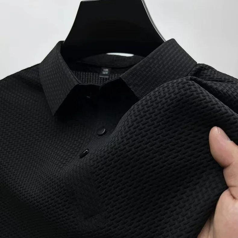Men’s Breathable Polo Shirt – Lightweight Short Sleeve Smart Casual Top men-tshirt AllTrendMart Black S