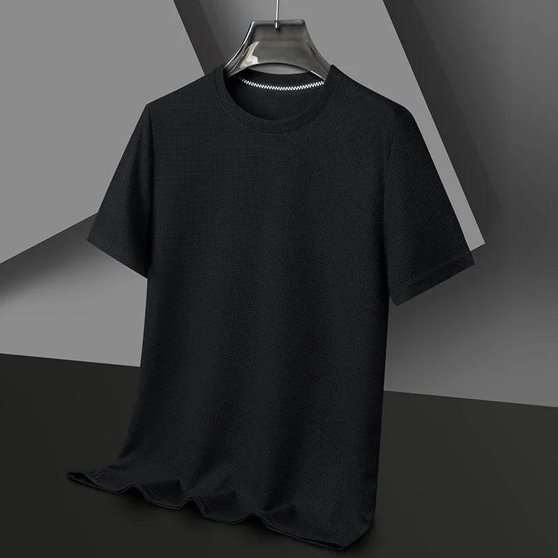 Men’s Waffle Knit T-Shirt – Short Sleeve Breathable Casual Summer Top men-tshirt AllTrendMart Black S