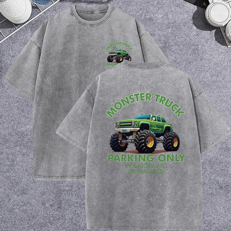 Vintage Monster Truck T-Shirt – Men’s Washed Cotton Graphic Tee unisex-tshirt AllTrendMart Gray XS