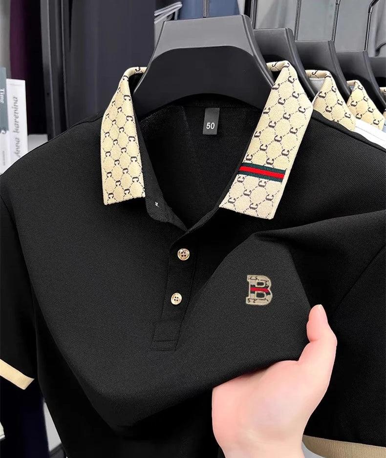 Men’s Contrast Polo Shirt – Short Sleeve Breathable Casual Summer Top men-tshirt AllTrendMart Black M