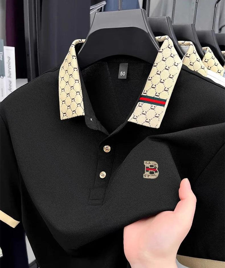 Men’s Contrast Polo Shirt – Short Sleeve Breathable Casual Summer Top men-tshirt AllTrendMart Black M