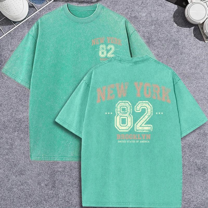 Unisex Vintage Washed T-Shirt – New York 82 Graphic Cotton Loose Fit Tee unisex-tshirt AllTrendMart Green XS