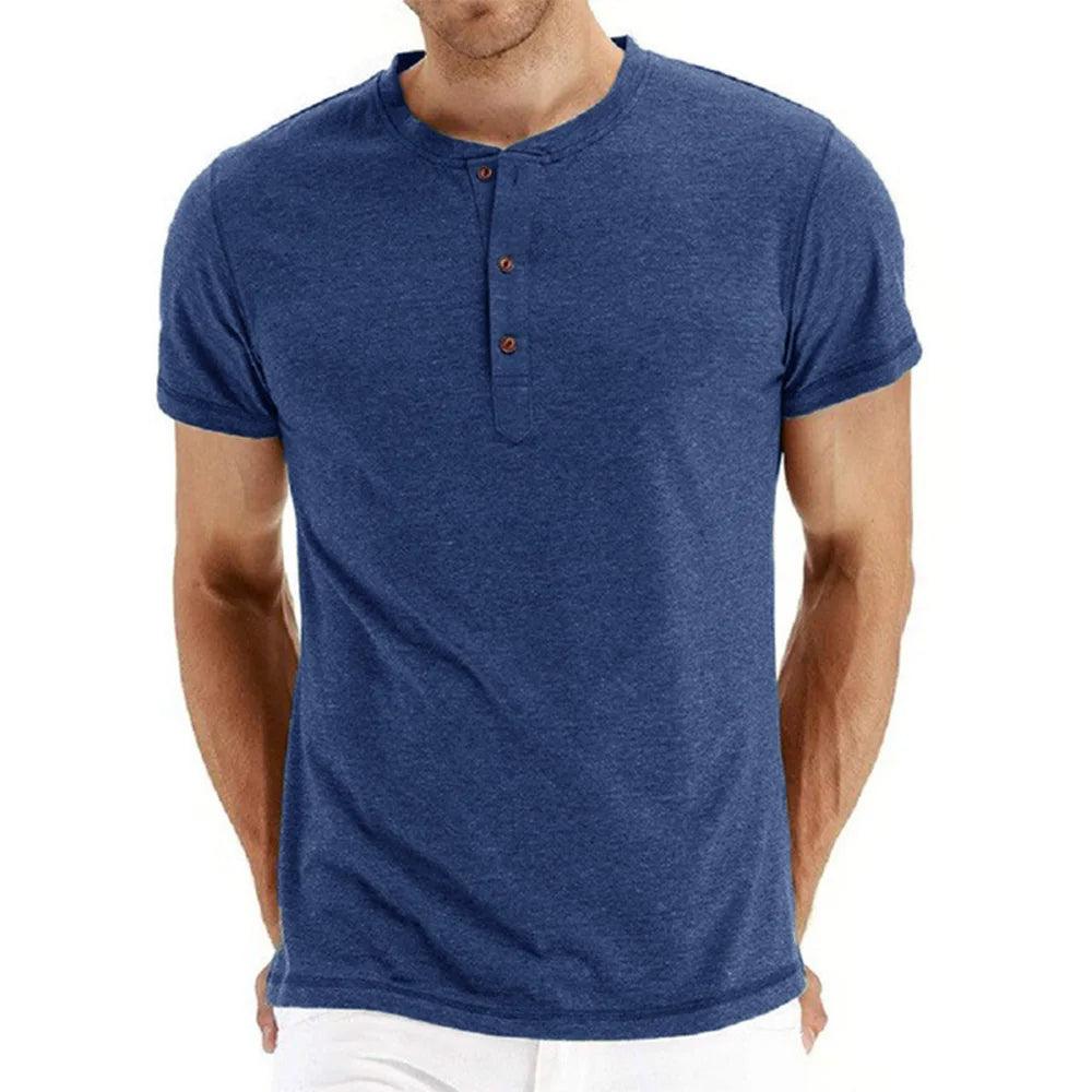 Men’s Cotton Henley T-Shirt – Slim Fit Short Sleeve Casual Tee men-tshirt AllTrendMart Light Blue S