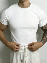 Men’s Stripe Fitness T-Shirt – Breathable High Collar Sport Tee men-tshirt AllTrendMart White S