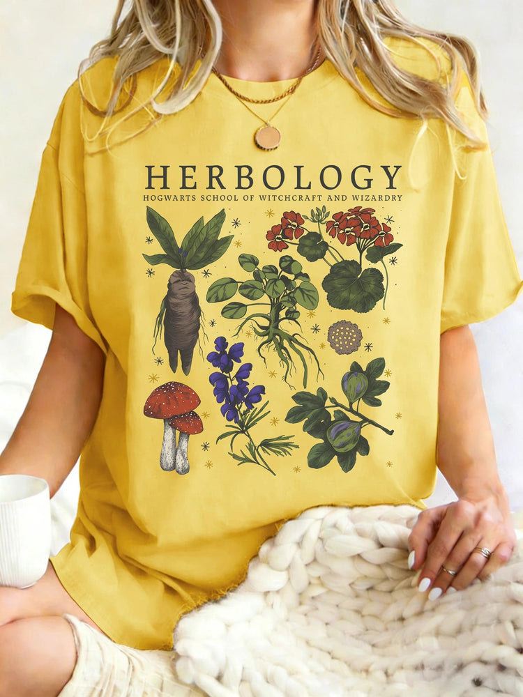 Women’s Herbology Graphic Cotton T-Shirt – Vintage Botanical Casual Tee women-tshirt AllTrendMart Yellow S