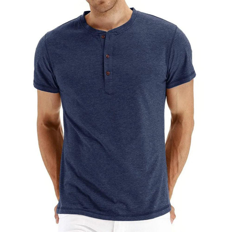 Men’s Cotton Henley T-Shirt – Slim Fit Short Sleeve Casual Tee men-tshirt AllTrendMart Navy Blue S