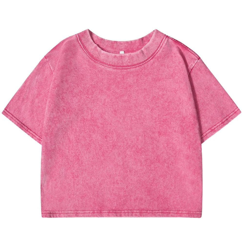Women’s Washed Crop T-Shirt – Vintage Cotton Streetwear Slim Fit Tee women-tshirt AllTrendMart Rose Red S
