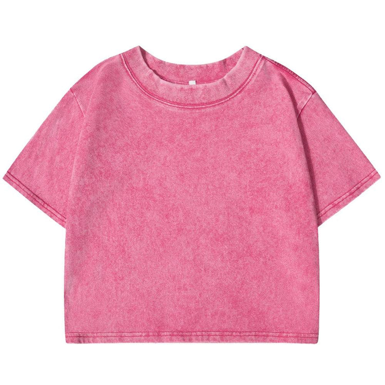 Women’s Washed Crop T-Shirt – Vintage Cotton Streetwear Slim Fit Tee women-tshirt AllTrendMart Rose Red S