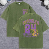 Unisex Vintage Washed T-Shirt – Brooklyn 24 Graphic Cotton Loose Fit Tee unisex-tshirt AllTrendMart Dark Green XS
