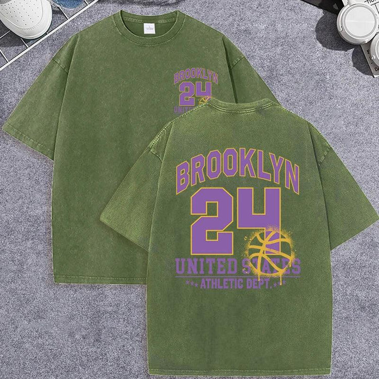 Unisex Vintage Washed T-Shirt – Brooklyn 24 Graphic Cotton Loose Fit Tee unisex-tshirt AllTrendMart Dark Green XS
