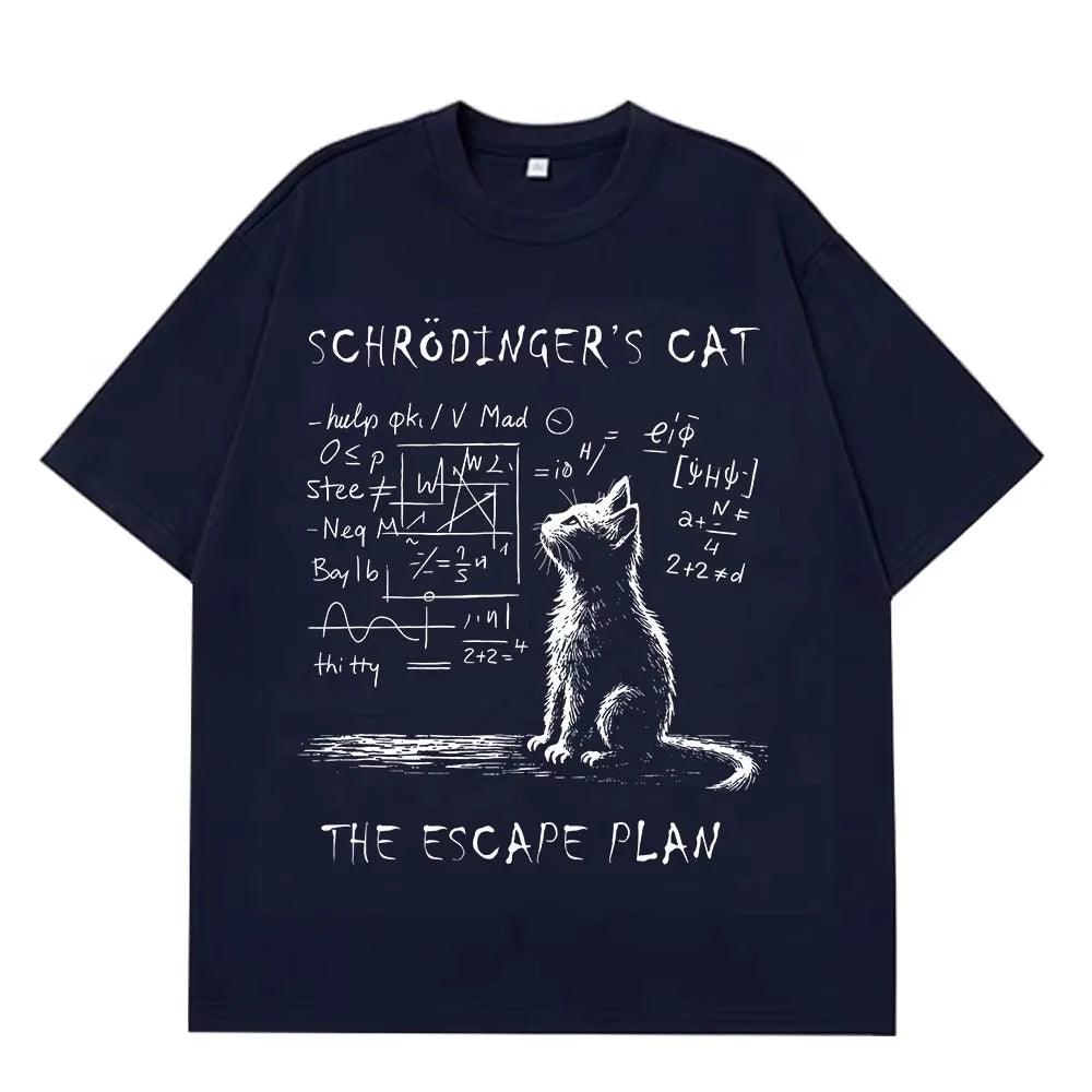 Schrödinger Cat Graphic T-Shirt – Physics Cotton Streetwear Tee unisex-tshirt AllTrendMart Navy Blue S