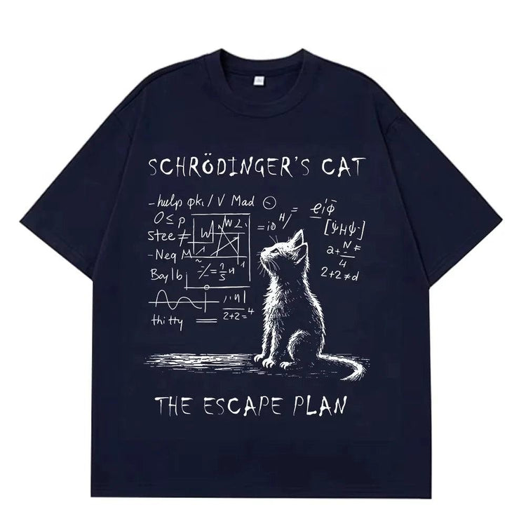 Schrödinger Cat Graphic T-Shirt – Physics Cotton Streetwear Tee unisex-tshirt AllTrendMart Navy Blue S