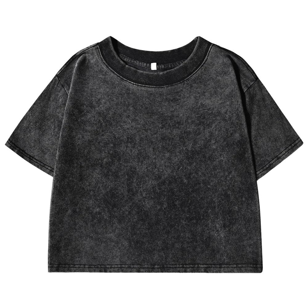 Women’s Washed Crop T-Shirt – Vintage Cotton Streetwear Slim Fit Tee women-tshirt AllTrendMart Black S